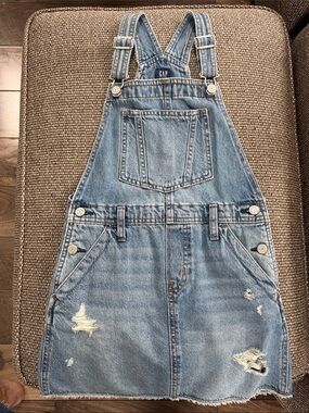 GAP Distressed Light Blue Denim Overall Skirt